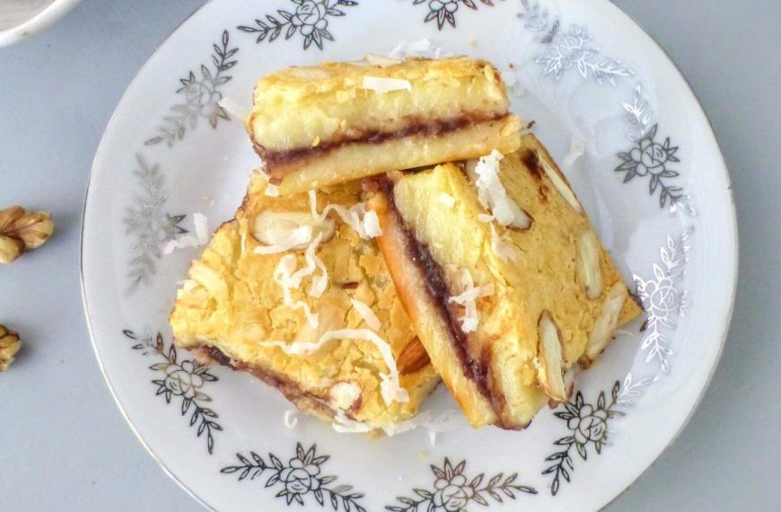 Baked Coconut Nian Gao (烤年糕) With Red Bean Filling Square